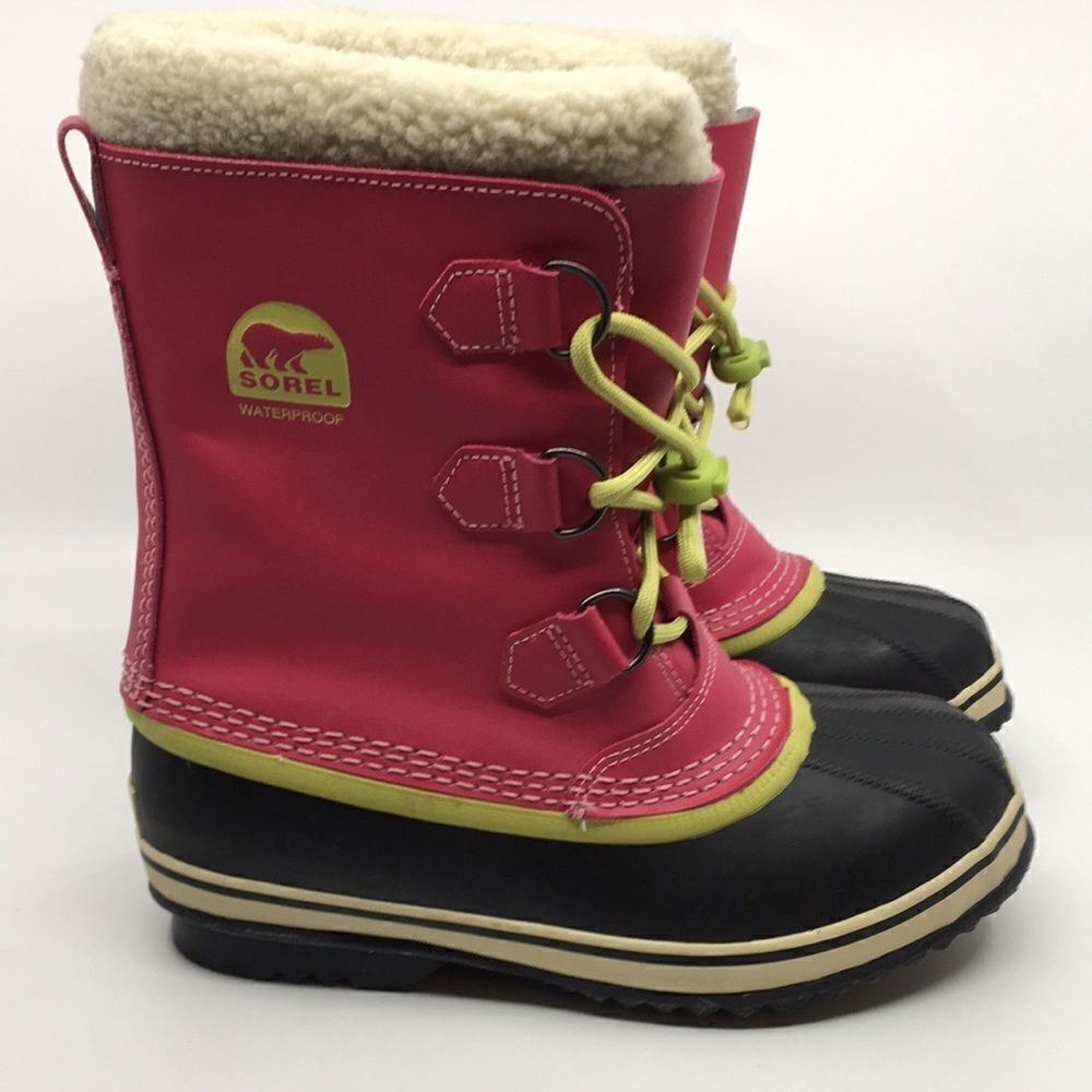 Sorel Yoot Pac Winter Snow Boot Size 5 Pink leather Waterproof faux Sherpa